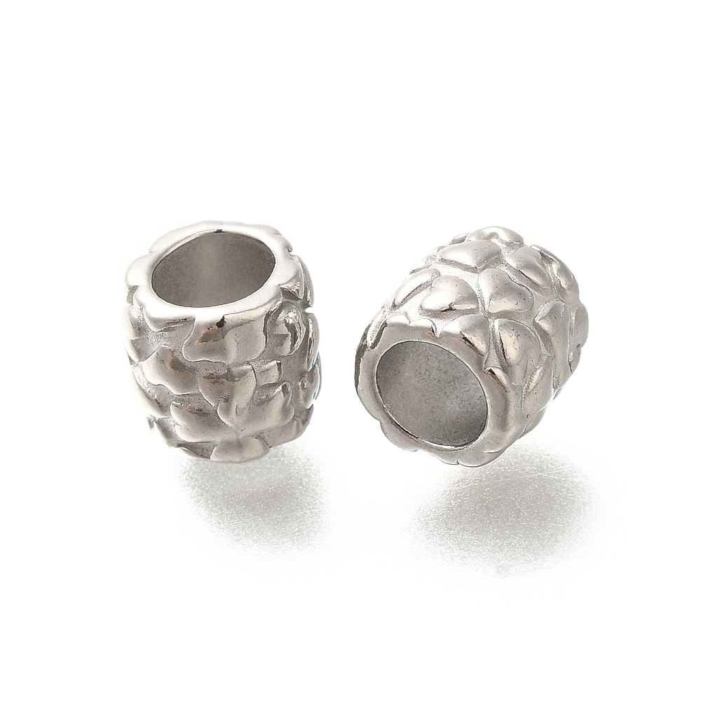 Perle/Cache noeud INOX argenté, colonne avec coeurs, 8x7,5mm, trou 5mm, l'unité