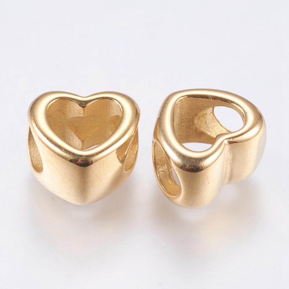 Perle en INOX doré, placage ionique, coeur creux, 10,5x1,5x8mm, trou 5mm, l'unité