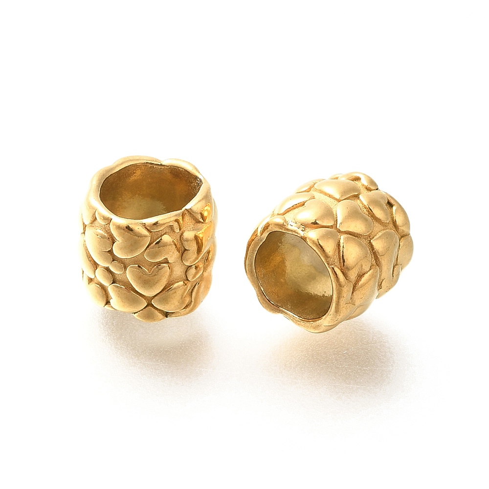 Perle/Cache noeud INOX doré, placage ionique, plaqué or 18k, colonne avec coeurs, 8x7,5mm, trou 5mm, l'unité