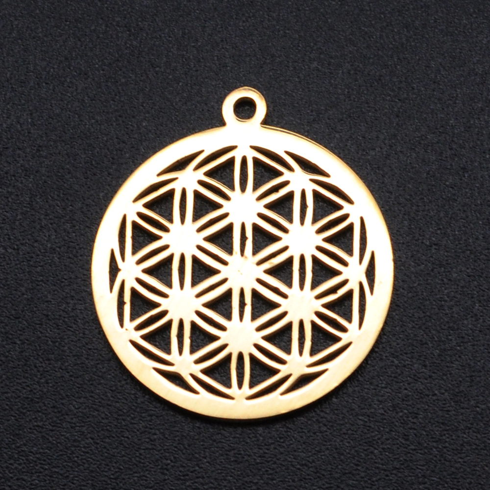 [STAS-S105-JN899-2] Pendentif INOX doré, fleur de vie, 22x19,5x1mm, trou 1,4mm, l'unité