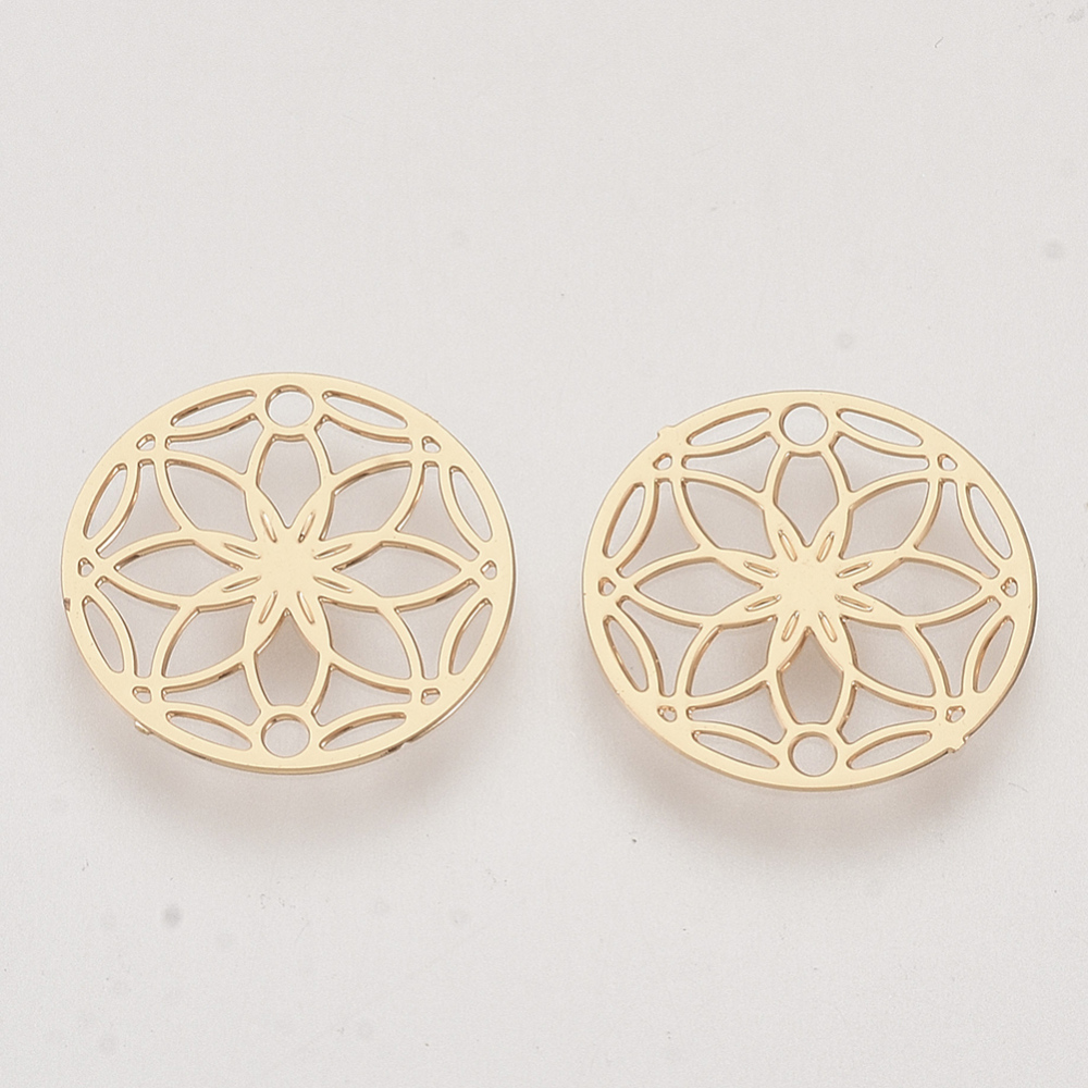 [X-KKC-R001-08LG] Estampe en laiton doré, fleur de vie, 13x0,3mm, trou 1,2mm, l'unité