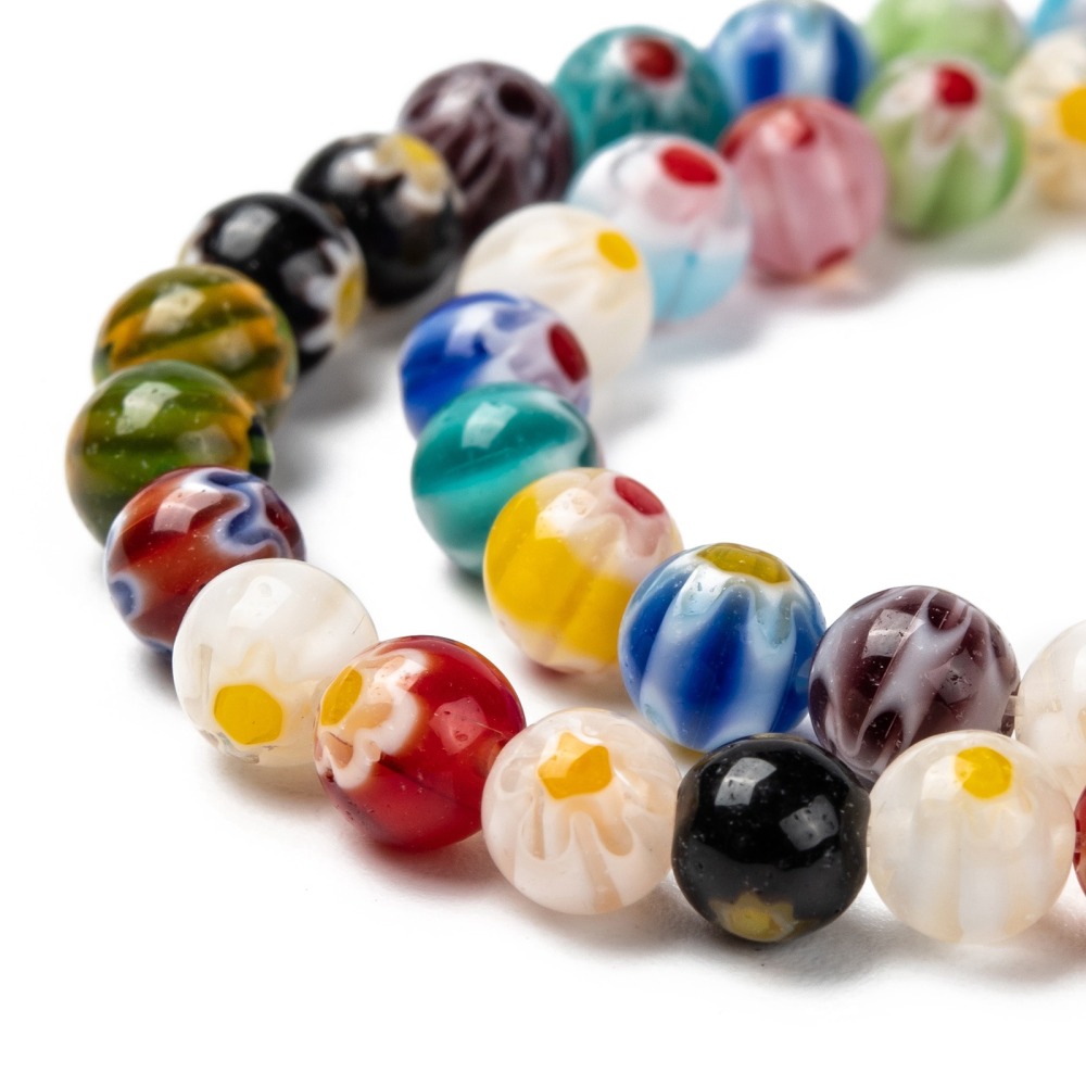 [LK-R004-81] Perles en verre de millefiori, 6mm, trou 0,5mm, le brin d'env. 65 perles, couleurs mixtes
