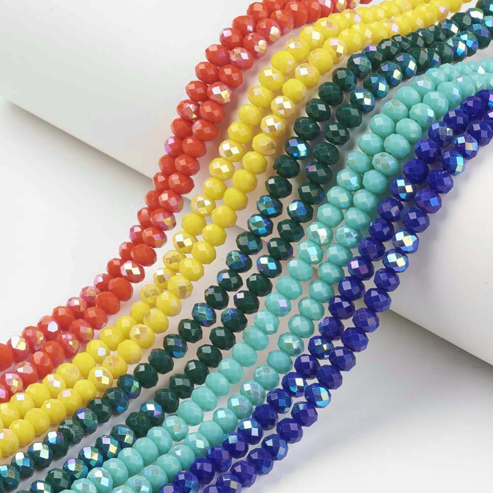[EGLA-A034-P6mm-L] Perles en verre à facettes, couleur mixte, 6x5mm, trou 1mm, env. 85~88 pcs/brin