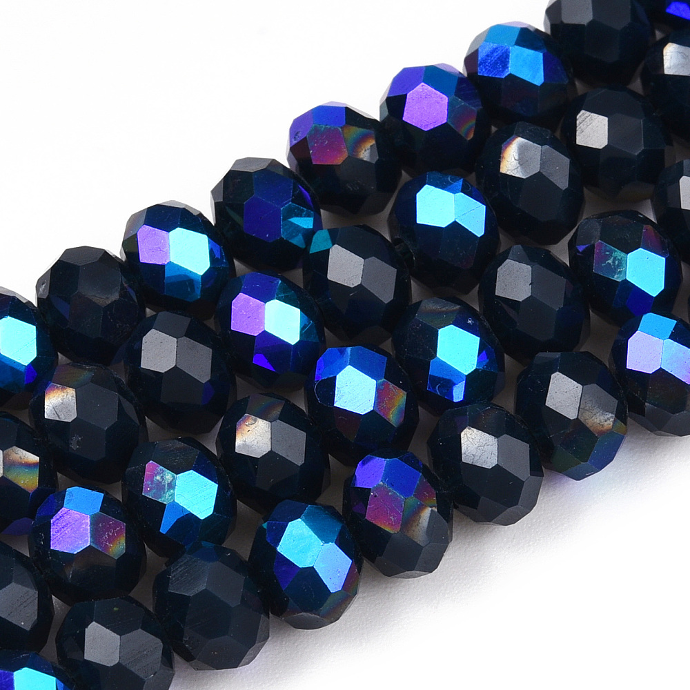 [EGLA-A034-P6mm-L22] Perles en verre à facettes, bleu prune, 6x5mm, trou 1mm, env. 85~88 pcs/brin