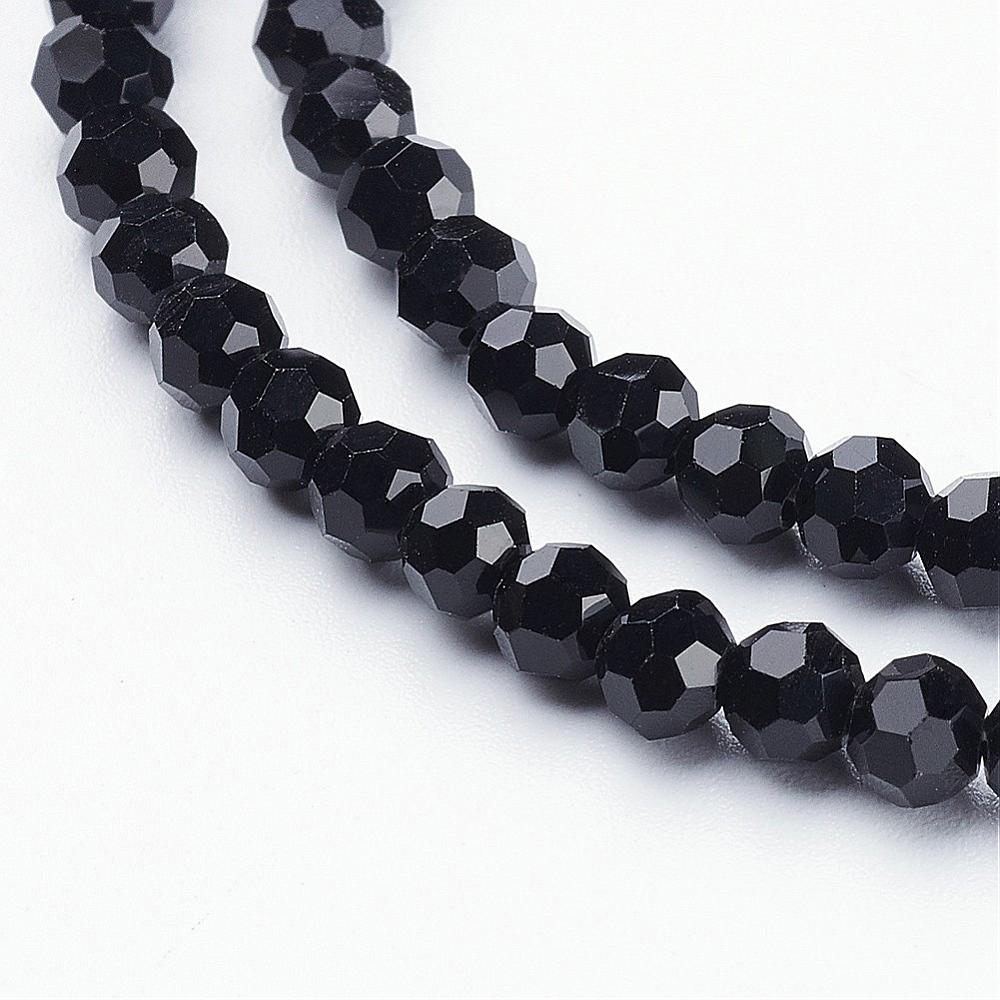 [GF4mmC27] Perle briolette à facette, noire, 4mm, trou 0,5mm, env. 95 perles, au brin