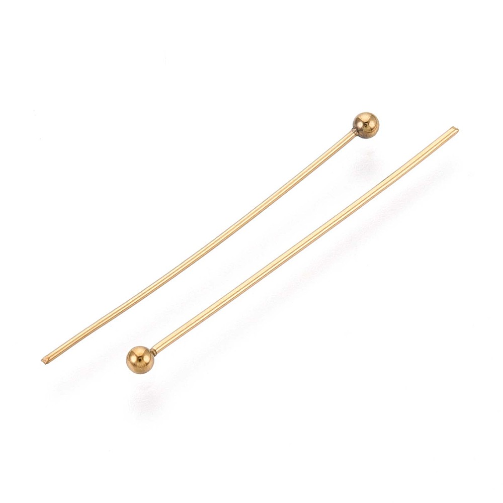 [STAS-T065-30mm-20G] Tige INOX doré, placage ionique, tête avec boule, 30x0,6mm, boule 2mm, l'unité
