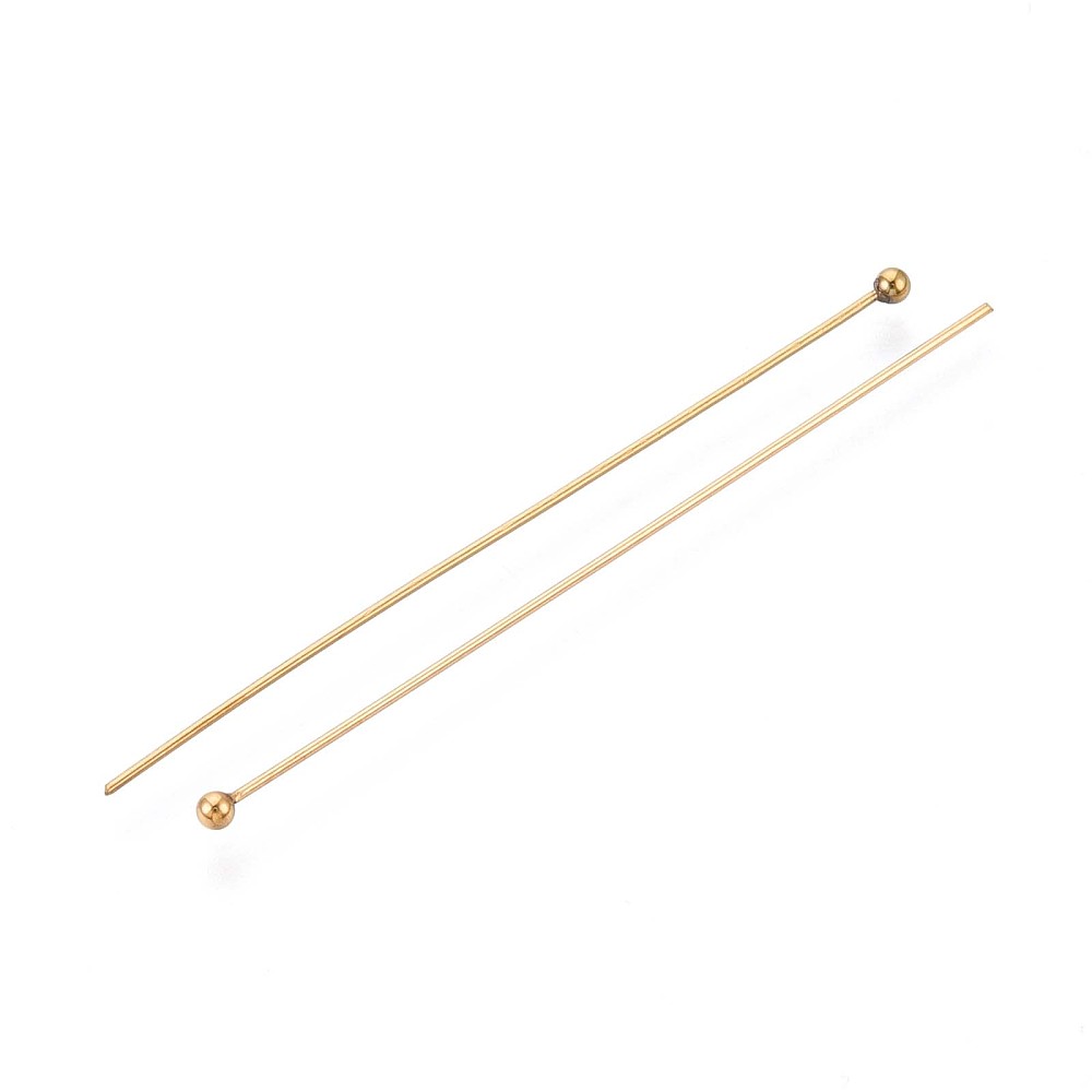 [STAS-T065-50mm-20G] Tige INOX doré, placage ionique, tête avec boule, 50x0,6mm, boule 2mm, l'unité