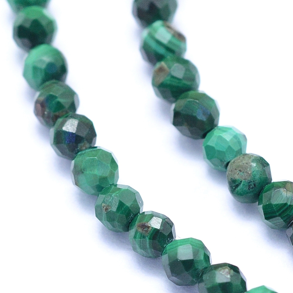 [G-I279-E15-02] Pierre Malachite, naturelle, ronde à facettes, 3mm, trou 0,6mm, l'unité