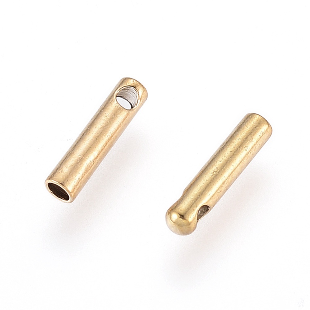 Embout de cordon INOX doré, placage ionique, 7x1,6mm, trou 0,6mm, diamètre intérieur 1mm, l'unité