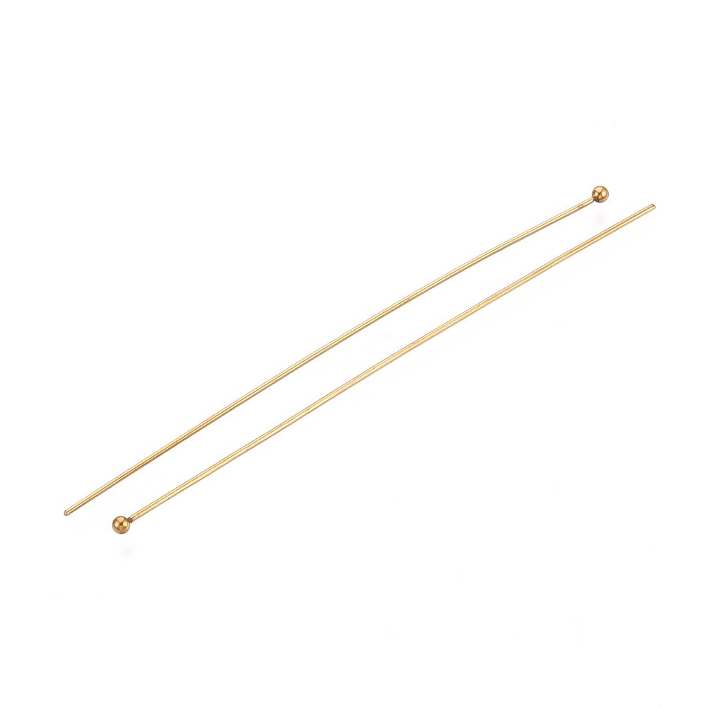 Tige INOX doré, placage ionique, tête avec boule, 70x0,6mm, boule 2mm, l'unité