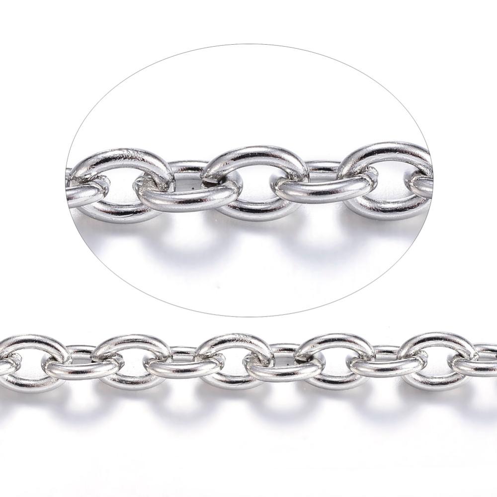 [CHS-P003-02P] Chaîne en INOX argenté, ovale, non soudée, 4x3x0,8mm, au mètre