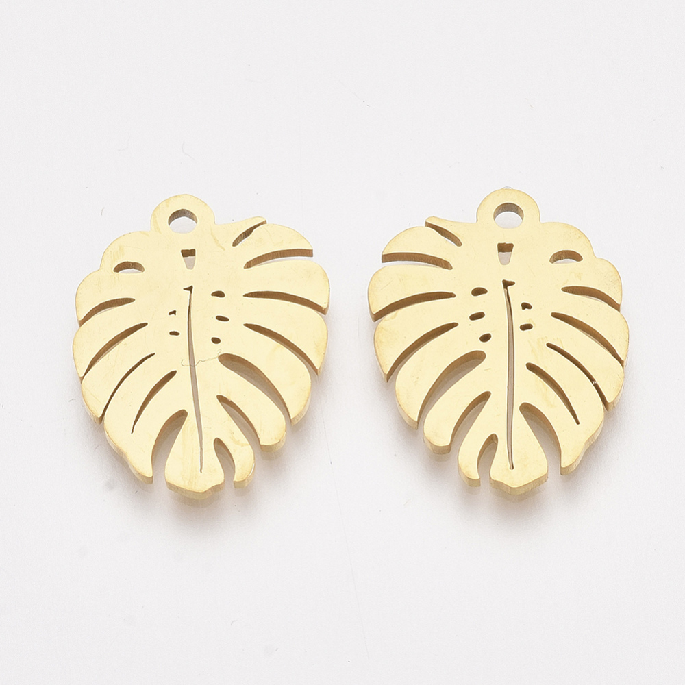 [STAS-T045-40G] Pendentif INOX doré, feuille de monstera 17x13x1mm, trou 1,4mm