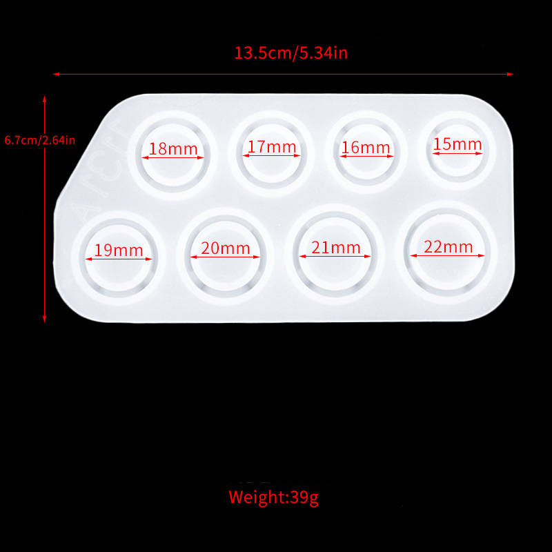[PW-WG69936-03] Moule en silicone, anneaux/bagues, 67x135mm, x6 tailles des bagues : de 15mm à 21mm, le moule