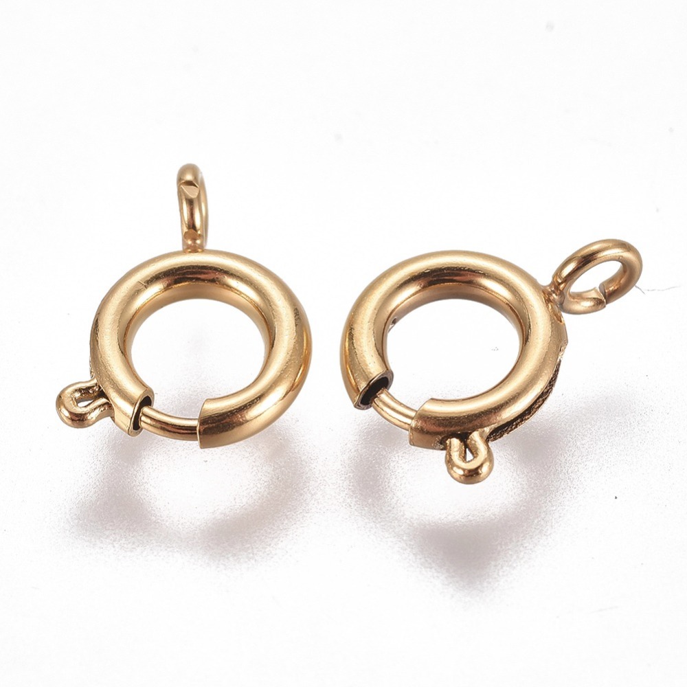 Fermoirs à ressort INOX doré, placage ionique, rond, 8x12x1,8mm, trou 2,5mm, x5 pièces