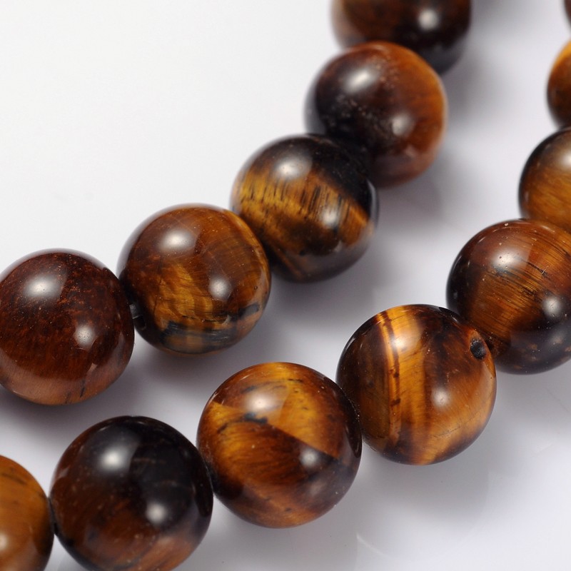 [D809 GSR014] Pierre Oeil du tigre, naturelle, marron or, ronde, 8mm, trou 1mm