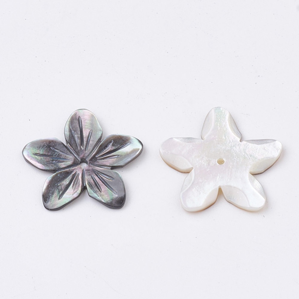 Fleur en nacre, perçage central, 18~20x18~21x2mm, trou 1mm