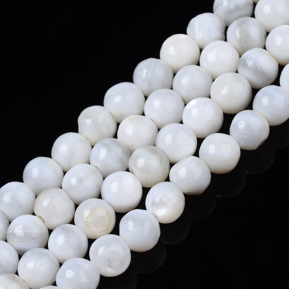 [6486 BSHE-T009B-01A] Perle Coquillage naturel, blanc, ronde, 4mm, trou 0,4mm