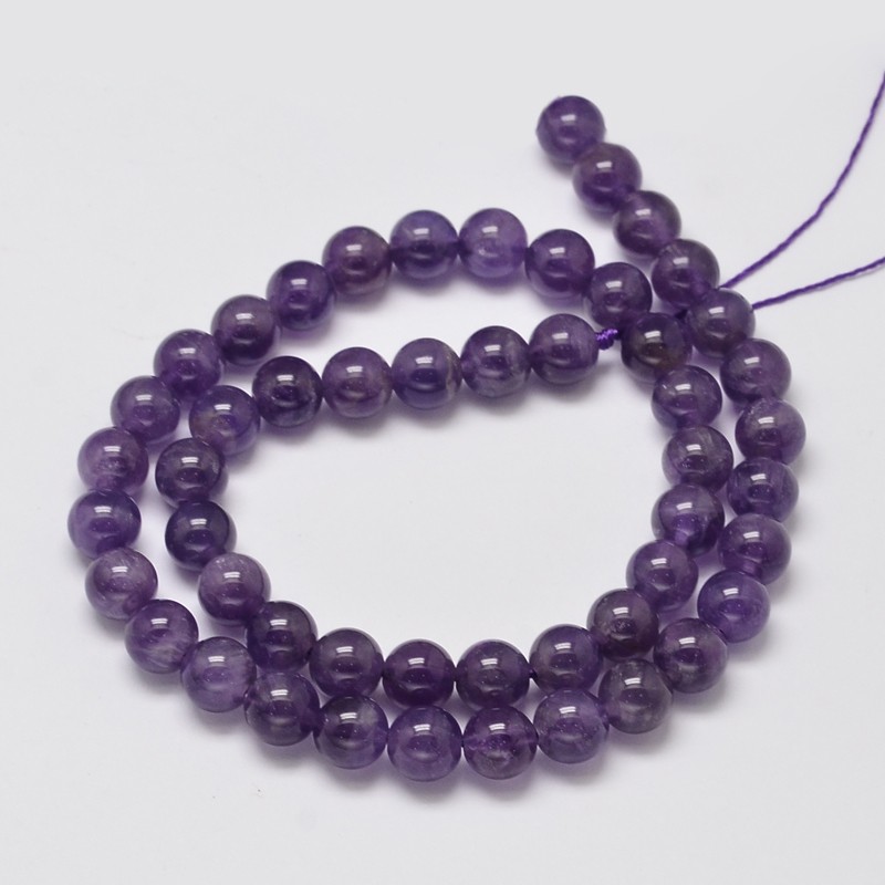 [X-G-M304-18-8mm] Pierre Améthyste, naturelle, mauve, ronde, 8mm, trou 1mm, l'unité