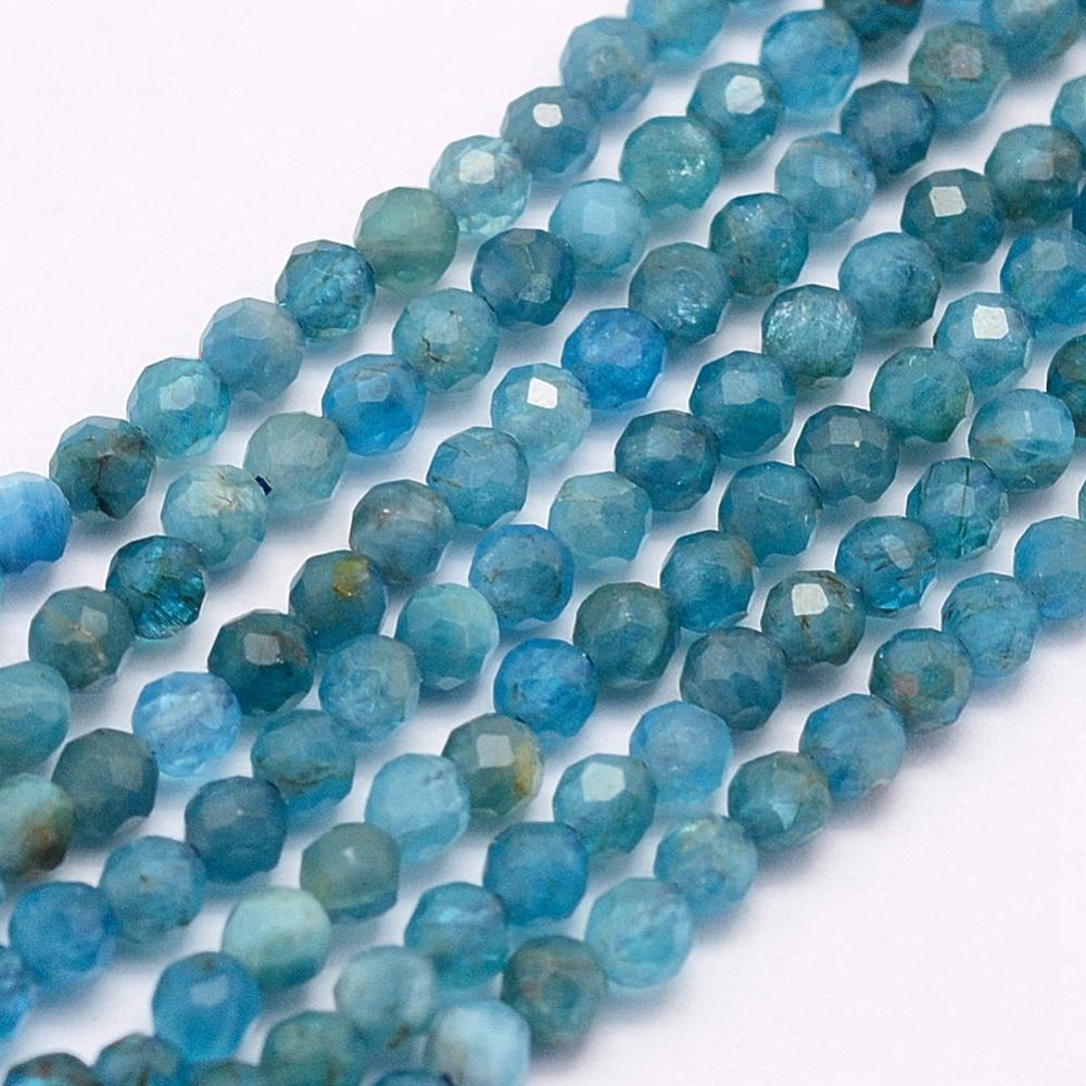 [G-F509-17-3mm] Pierre Apatite, bleu naturel, ronde à facettes, 3mm, trou 0.5mm