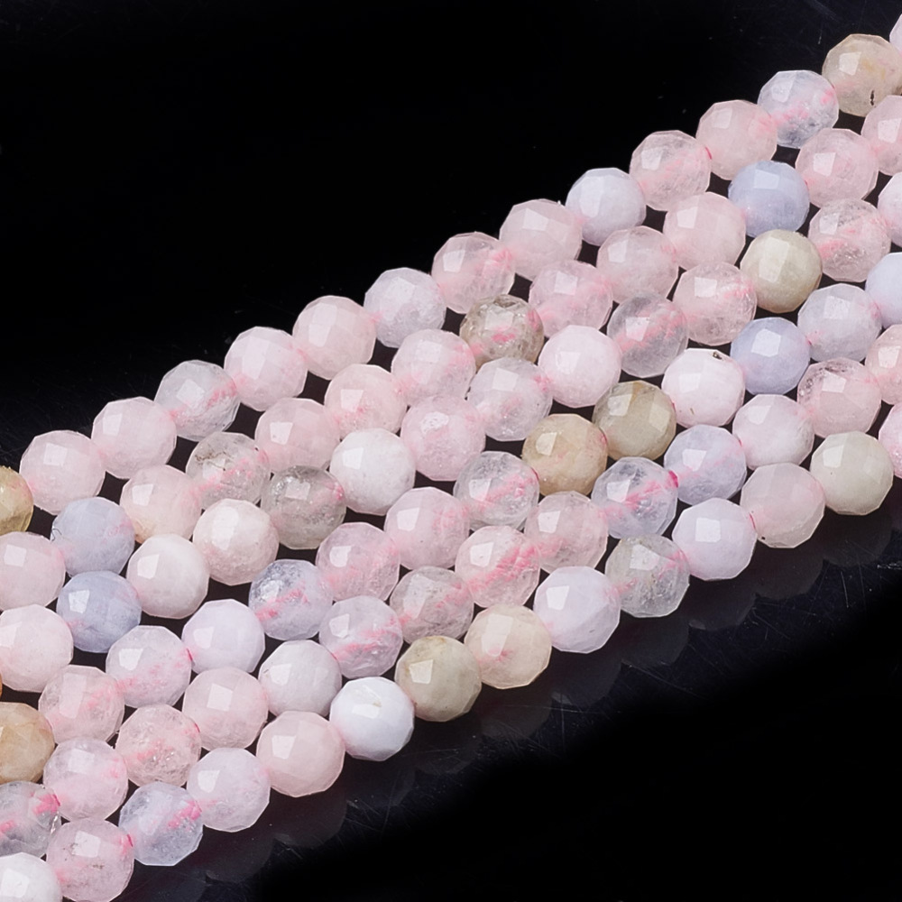 [8625 G-Q961-28 G-O166-25-3mm] Pierre Morganite naturelle rosé ronde facette 3mm, trou 0,5mm