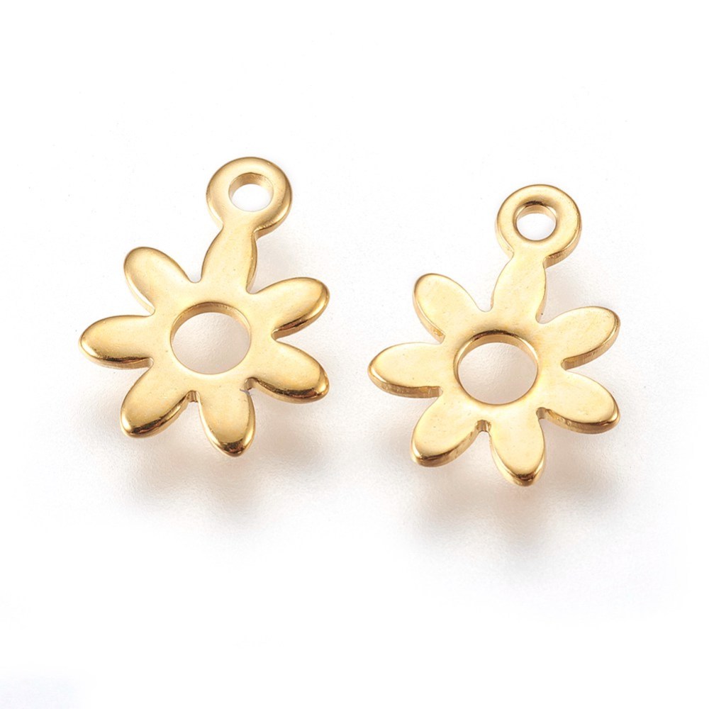 [X-STAS-E447-16G] Pendentif INOX doré, fleur, 10,5x8x0,5mm, trou 1,2mm, l'unité
