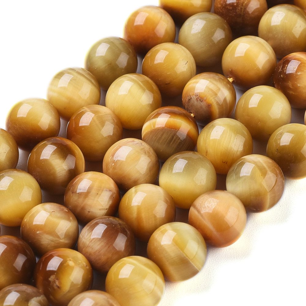 [G-G099-8mm-9] Pierre Oeil du tigre doré, naturelle, grade A, ronde, 8mm, trou 1mm