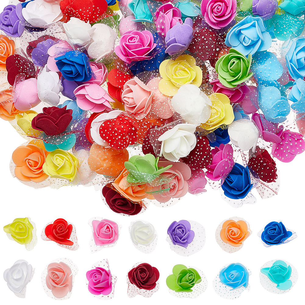 Fleur artificielle en mousse, avec organza, COULEURS MIXTES, 45x40x22mm, à l'unité