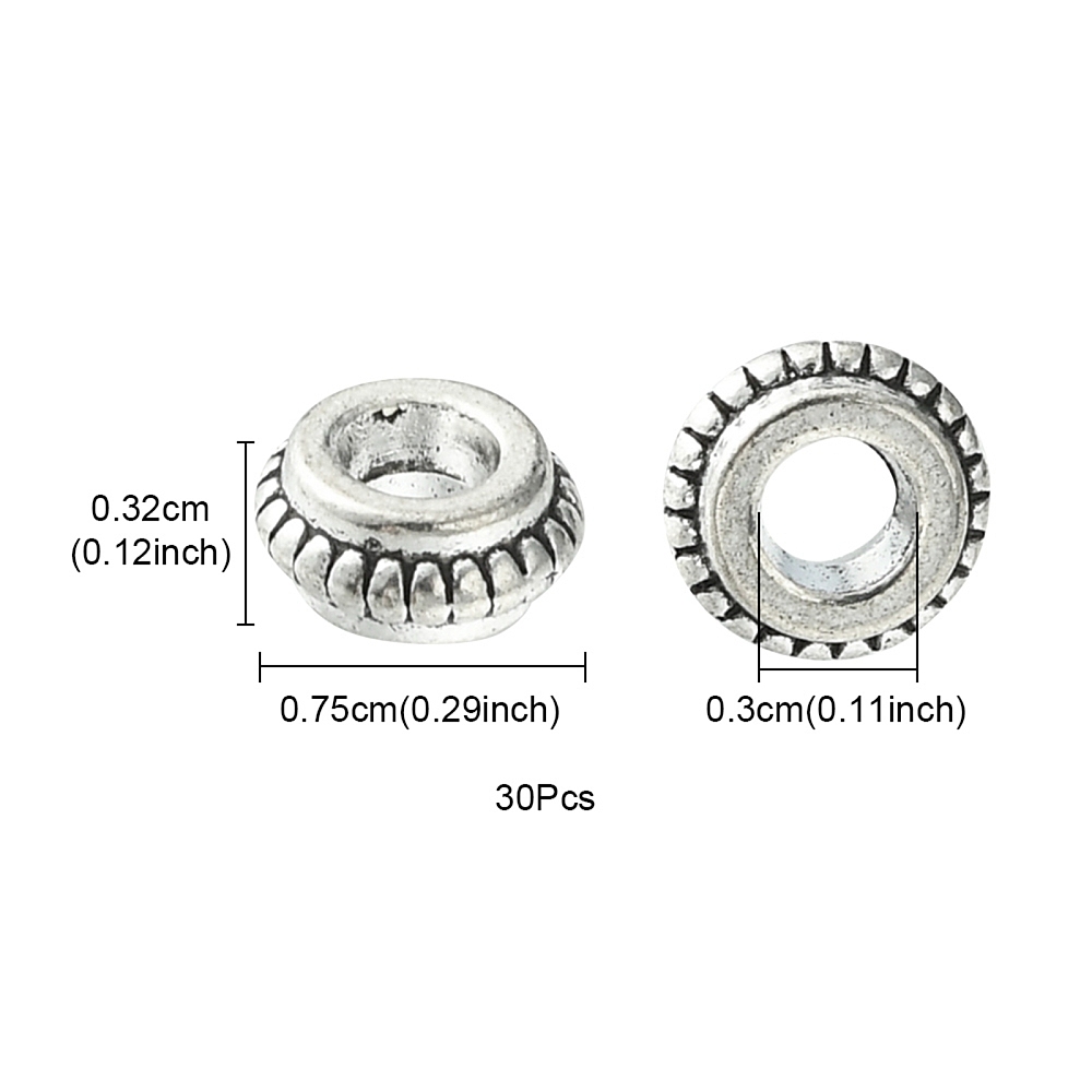 [YW0001-10] Perle séparateur en alliage argenté, style tibétain, rondelle, 7,5x3mm, trou 3mm, l'unité