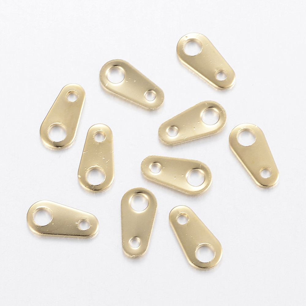 Attache pour fermoir ressort INOX doré, 8x4x0,7mm, trous 1mm et 2mm, l'unité