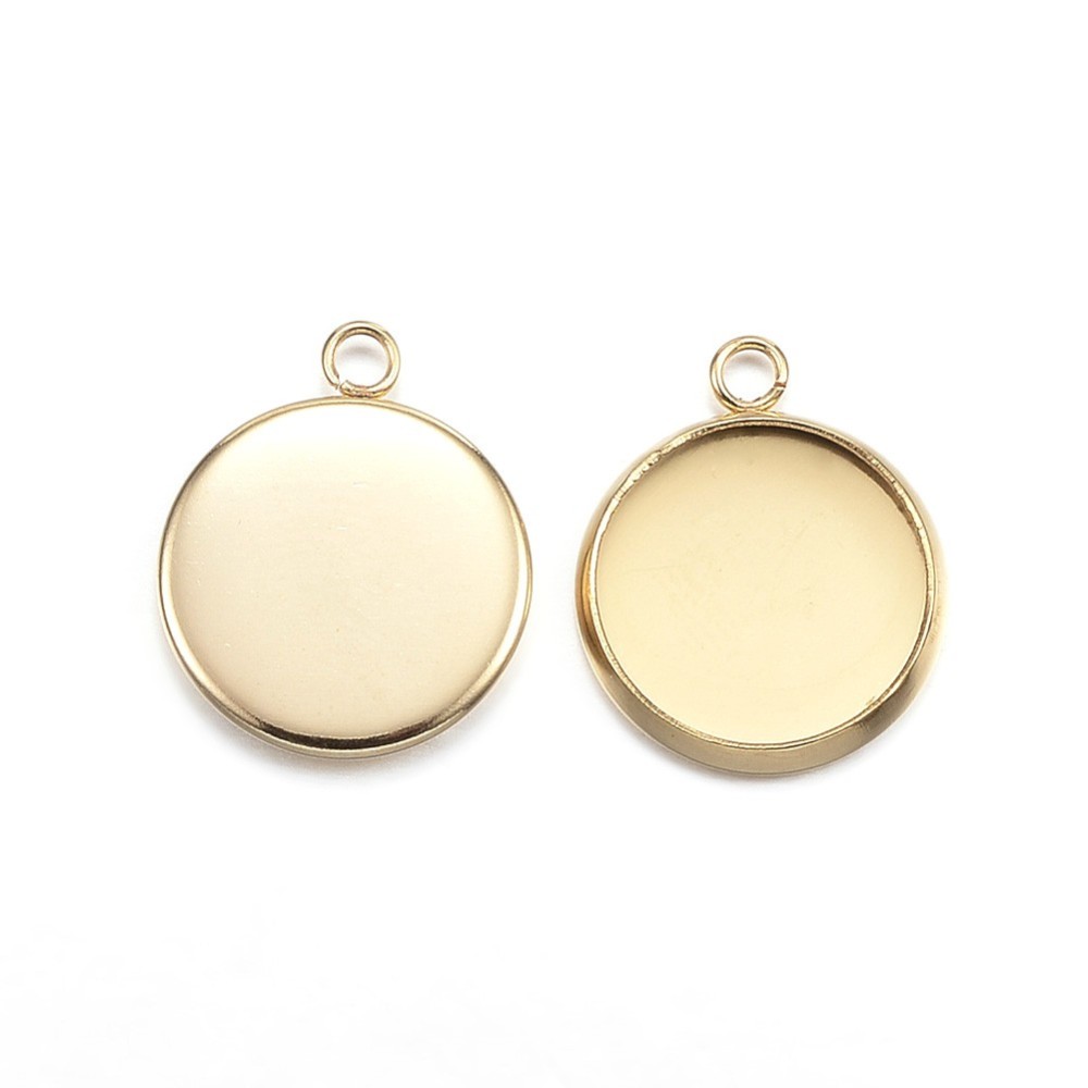 [X-STAS-G127-13-12mm-G] Pendentif INOX doré, placage ionique, rond, support cabochon, plateau 12mm, 16,5x13,5x2mm, trou 1,8mm, l'unité