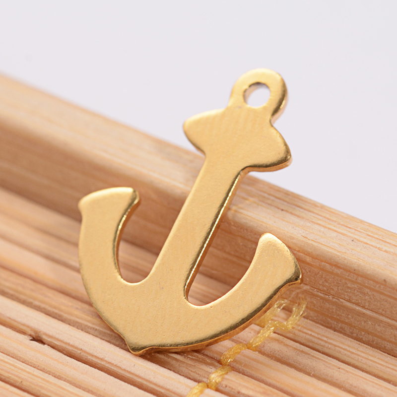 Pendentif INOX doré, placage ionique, ancre marine, 16x13x1mm, trou 1mm, l'unité