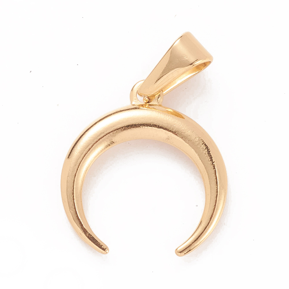 Pendentif INOX doré, placage ionique, croissant de lune, 19x18x2mm, bélière 8x3mm, l'unité