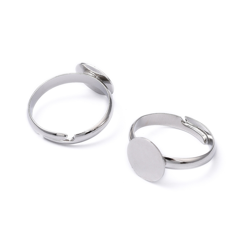 [EC022] Bague réglable en laiton, argenté, avec support rond et plat, 10mm, diam. 19mm, l'unité