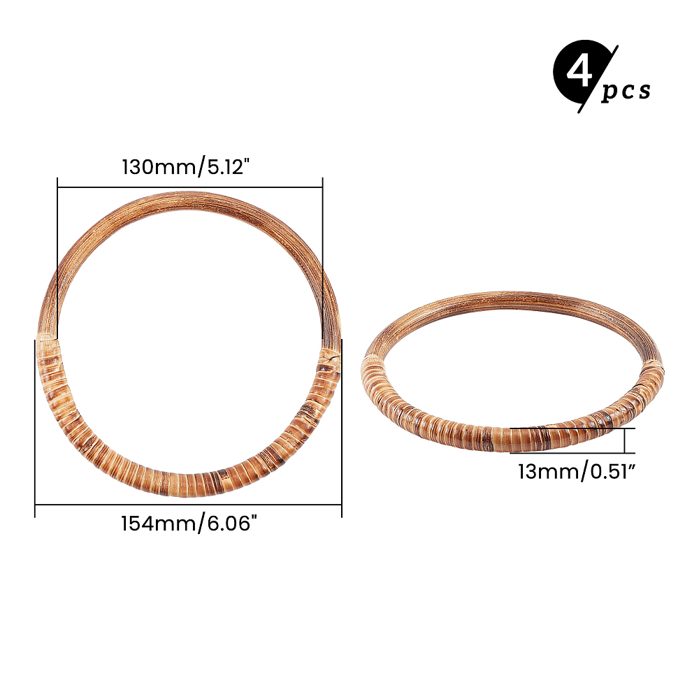 [WOOD-PH0008-95] Poignées de sac tressées pour sac, en rotin, forme cercle, diam 15,4 x 1,3cm, vendu par 2