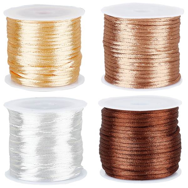 [NWIR-SC0001-20A] Queue de rat 100% polyester 2mm, couleurs blanc, doré, jaune pâle et marron, paquet de 4 bobines de 10m