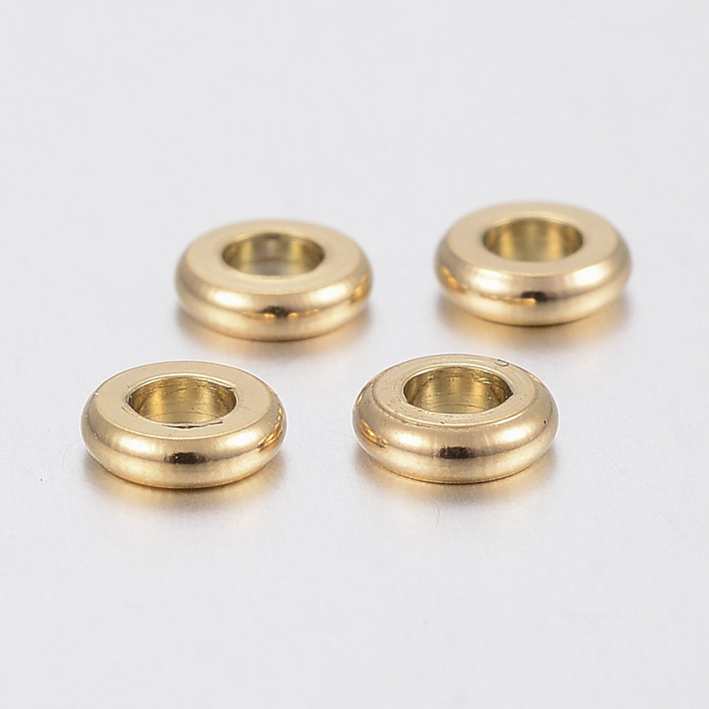 Séparateur INOX doré, placage ionique, disque plat rond, 4x1mm, trou 2,5mm, l'unité