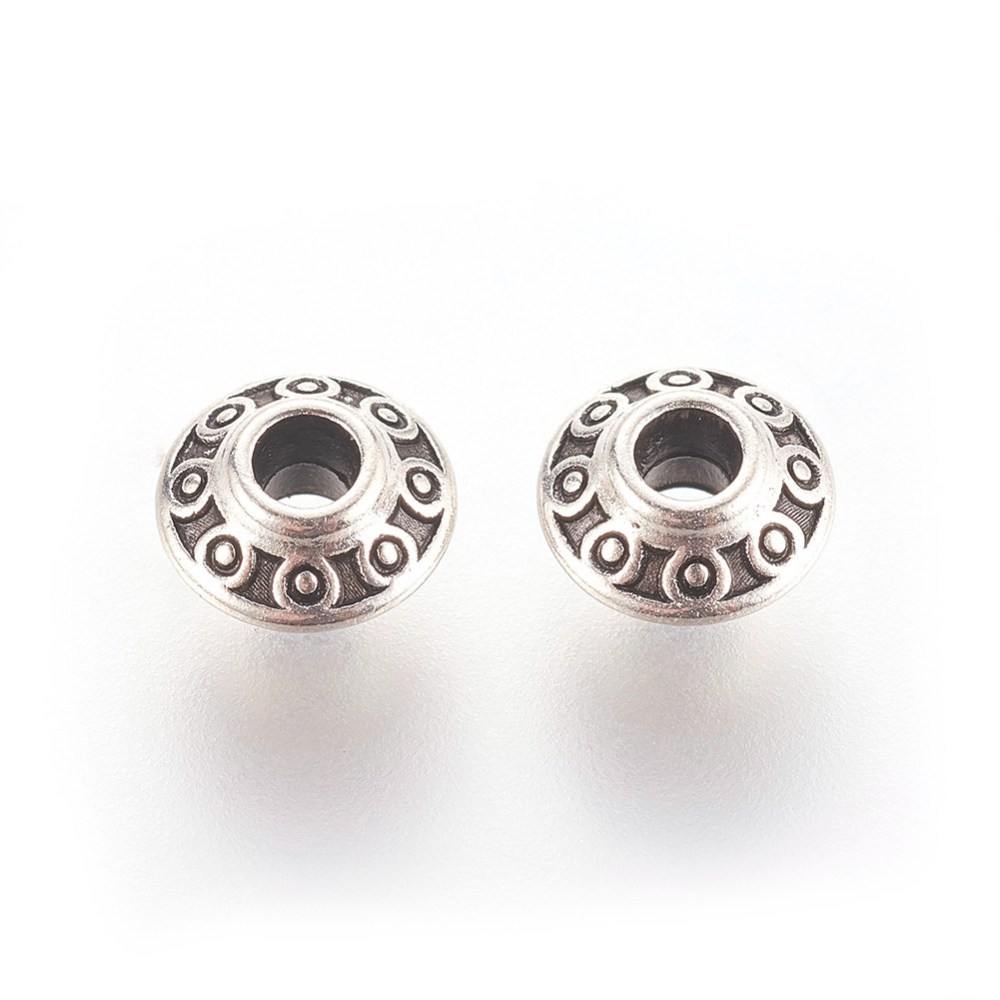 Perle en laiton argenté antique, motif tibétain, 6x3mm, trou 2mm, l'unité